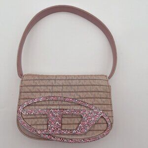 ​Diesel 1DR Pink Denim & Crystal Shoulder Bag – Oval D Logo​